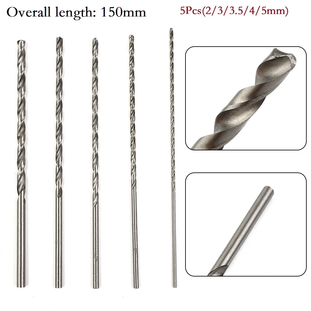 5 peças extra longo hss aço de alta velocidade 150mm conjunto de brocas 2mm/3mm,3.5mm,4mm,5mm bits para madeira, alumínio, plástico - Image 2