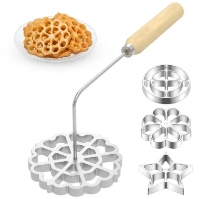Moldes de Alumínio para Rosetas com Cabo, Ferramentas de Confeitaria, Utensílios para Achappam e Biscoitos, Acessórios de Cozinha para Cozinhar e Assar