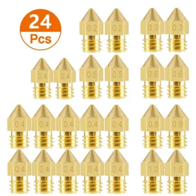 24 peças mk8 ender 3 bicos impressora 3d extrusora de bicos de latão para ender 3 CR-10 0.2/0.3/0.4/0.5/0.6/0.8/1.0mm bico de impressora