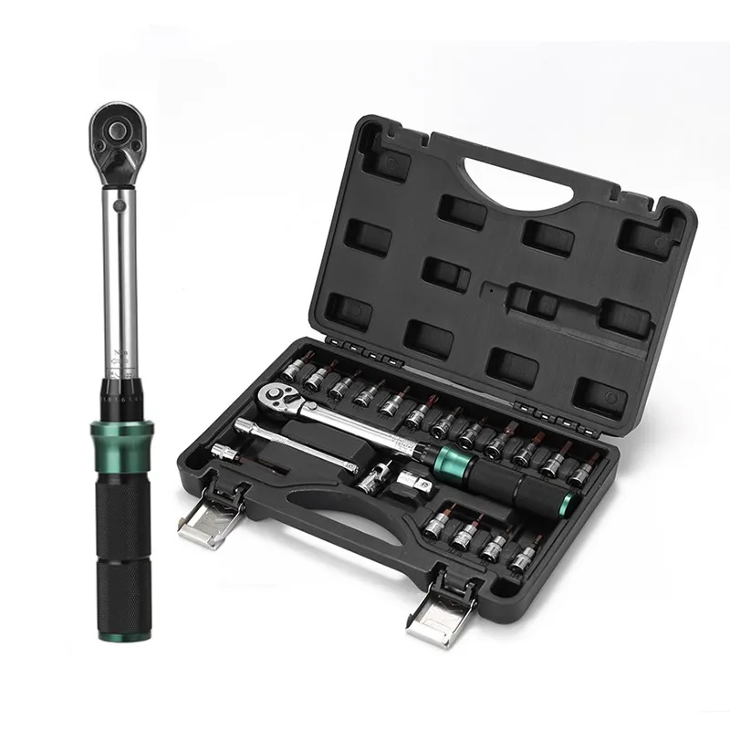 Juego de llaves dinamométricas de doble escala con tracción de 1/4 pulgadas, 2-24N.m, llave de tubo para bicicleta de montaña, Kit de caja de herramientas de reparación de trinquete para motocicleta y bicicleta