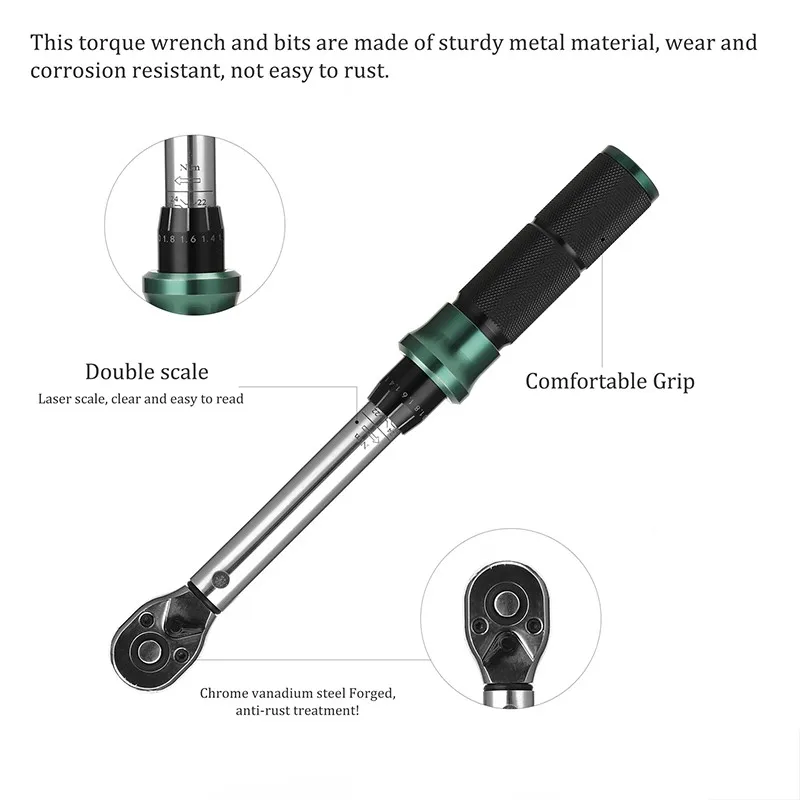 Juego de llaves dinamométricas de doble escala con tracción de 1/4 pulgadas, 2-24N.m, llave de tubo para bicicleta de montaña, Kit de caja de herramientas de reparación de trinquete para motocicleta y bicicleta - Image 4