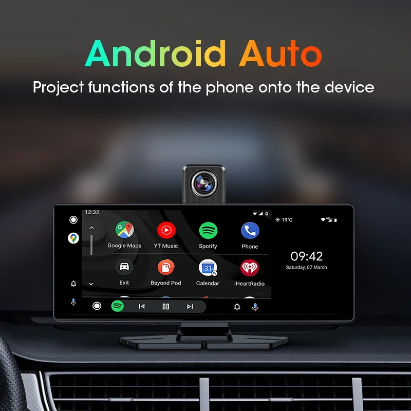 JMCQ Câmera de painel 4K de 10,2 polegadas com Carplay e Android Auto, gravador de vídeo DVR para carro, rotação 360, lente dupla, Wi-Fi 5G, GPS, FM e Bluetooth - Image 4