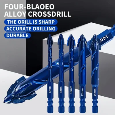 Conjunto com 3 Brocas de Tungstênio para Alvenaria, Broca Serrilhada com Cabo Hexagonal para Perfuração de Azulejos, Vidro, Tijolo, Concreto, Cerâmica e Madeira