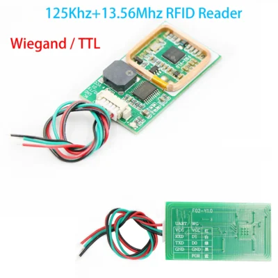 F02DC RFID Wireless Reader Module IC ID Card Reader 13.56MHz+125KHz Dual Frequency Wiegand WG26 WG34 5V / UART TTL 3.3V