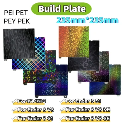 235x235 texturizado pei creality k1 placa de construção k1c cama h1h peo folha magnética suave para impressora 3d ender 5 s1 ender 3 v3 se placa