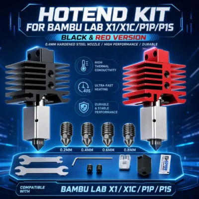 Kit Hotend Atualizado para Bambu Lab X1 / X1C / X1E / P1P / P1S, Hotend de Alta Temperatura Totalmente Metálico com Bico de Aço Temperado de 0,4mm