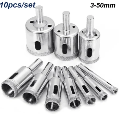 10 pçs 3-50mm diamante buraco viu brocas conjunto para vidro mármore porcelana telha ferramentas de corte brocas conjunto
