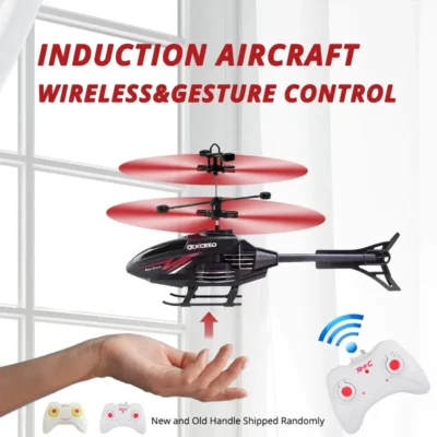 Helicóptero RC de Controle por Gestos de 2 Canais com Luz LED e Carregamento, Brinquedo para Meninos