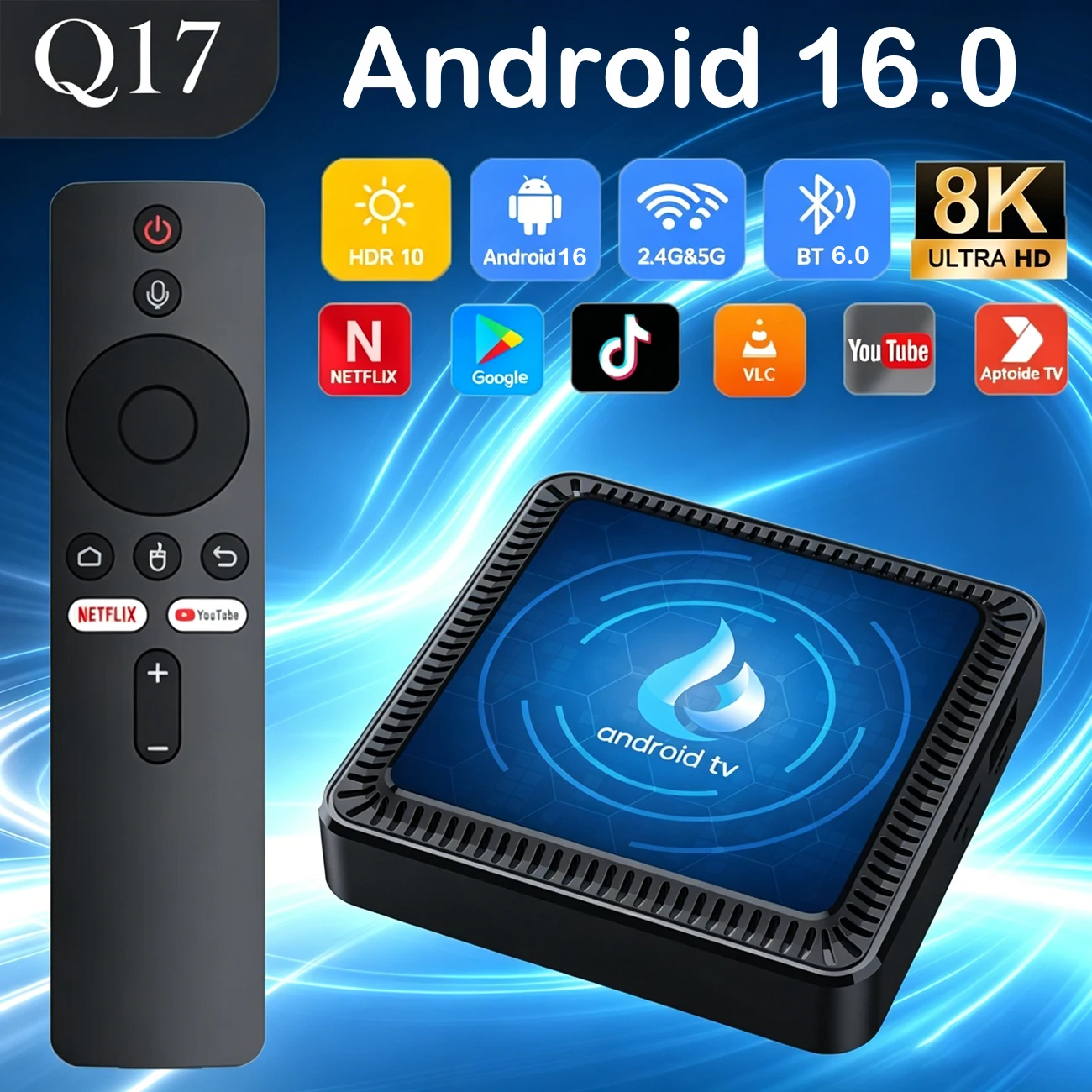 Q17 Smart TV Box Android 16 Bluetooth 6.0 Allwinner H313 Quad Core 8K Ultra HD 8GB+256GB Google Netflix Media Player Set Top Box