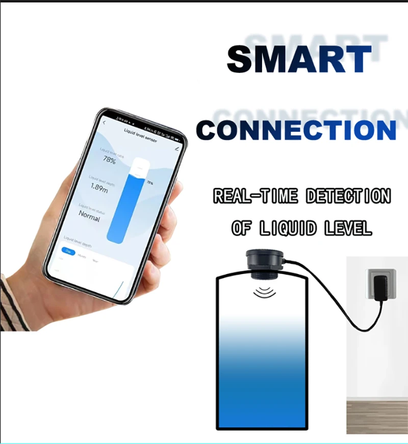 Medidor de Nível de Líquido Ultrassônico Sem Contato EPTTECH TLC2206 Tuya Smart Life WiFi Alta Precisão Monitor Remoto para Água/Óleo/Combustível/D