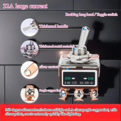 Chave Seletora de Alavanca 1021T/402T/1221T para Soldagem, Tipo Rocker de Perna Reta 1322T/1321/6, Chave Seletora de Potência de 3 Posições/2 Posições, 32A 250V AC