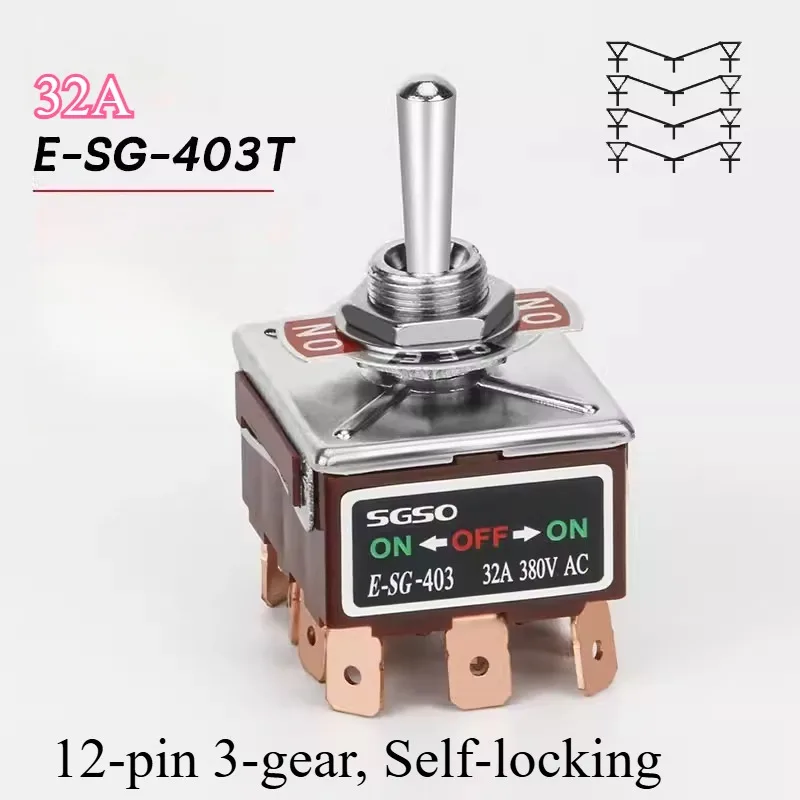 Chave Seletora de Alavanca 1021T/402T/1221T para Soldagem, Tipo Rocker de Perna Reta 1322T/1321/6, Chave Seletora de Potência de 3 Posições/2 Posições, 32A 250V AC