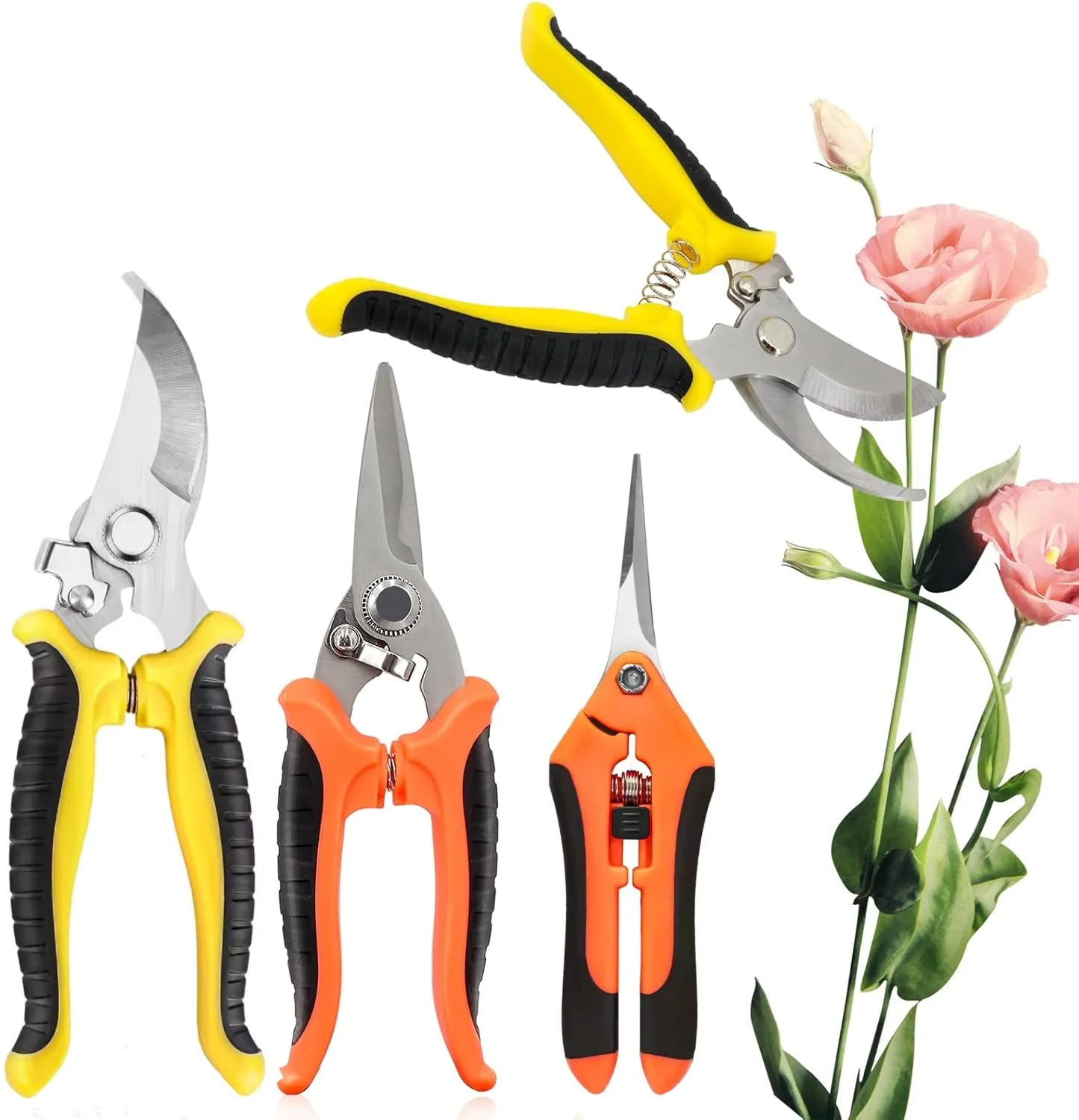 Conjunto de 3 Tesouras de Poda para Jardim, Tesouras de Aço Inoxidável, Tesouras de Jardinagem, Cortadores de Jardim, Tesouras de Poda para Jardinagem