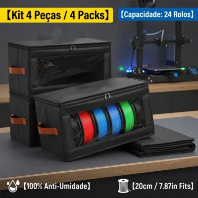 Organizador De Filamento Impressora 3D Caixa Anti Umidade Suporte Dobrável Grande Capacidade 24 Rolos Kit 4 Unidades Para PLA ABS