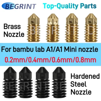 Para bambu lab a1 mini bocal de bronze aço endurecido 0.2/0.4/0.6/0.8mm bocal de resistência de alta temperatura para peças de atualização a1