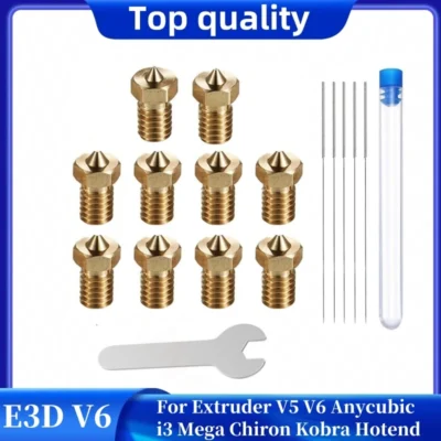 Kit de 10 Bicos V6 para Hotend E3D V5 V6, Conjunto de Bicos de 0.2/0.3/0.4/0.6mm para Impressora 3D ANYCUBIC I3 Mega A8 Prusa I3 MK3/MK3S