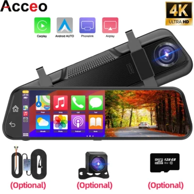 4K HD Carro DVR Tela Sensível Ao Toque Carplay & Android Auto Dash Cam Gravador de Vídeo de Visão Noturna Gravador de Condução