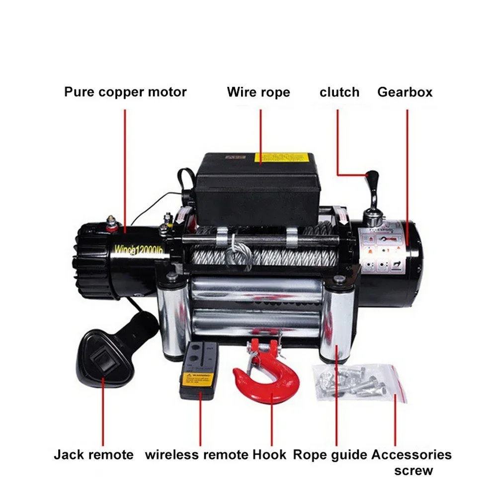 Electric ATV Recovery Winch Kit, Controle Remoto Hoist Winch Block, Resgate de Lama, Praia Hauling Ferramenta, Trailer, Caminhão, Carro, DC 12V, 4000lbs - Image 6