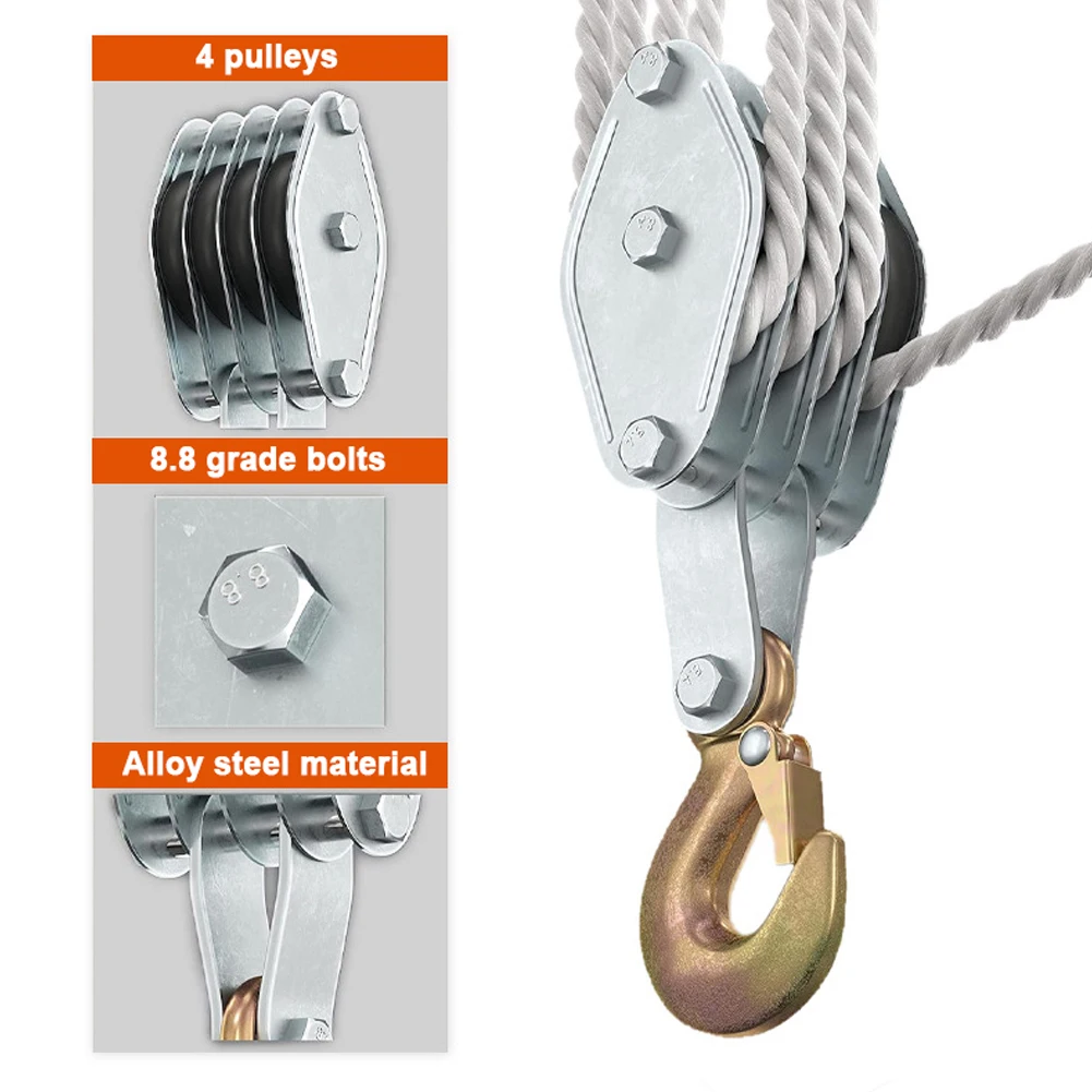 270 ° Polia de Corda Rotativa com Gancho em Liga de Zinco, Guincho Manual de Alta Resistência para Corda de Polietileno, Dispositivo de Elevação Manual