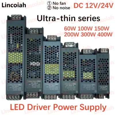 Fonte de alimentação led dc 12v 24v AC190-240V transformadores de iluminação silenciosa 60w 100w 200w 300w 400w adaptador de alimentação de driver de luz led