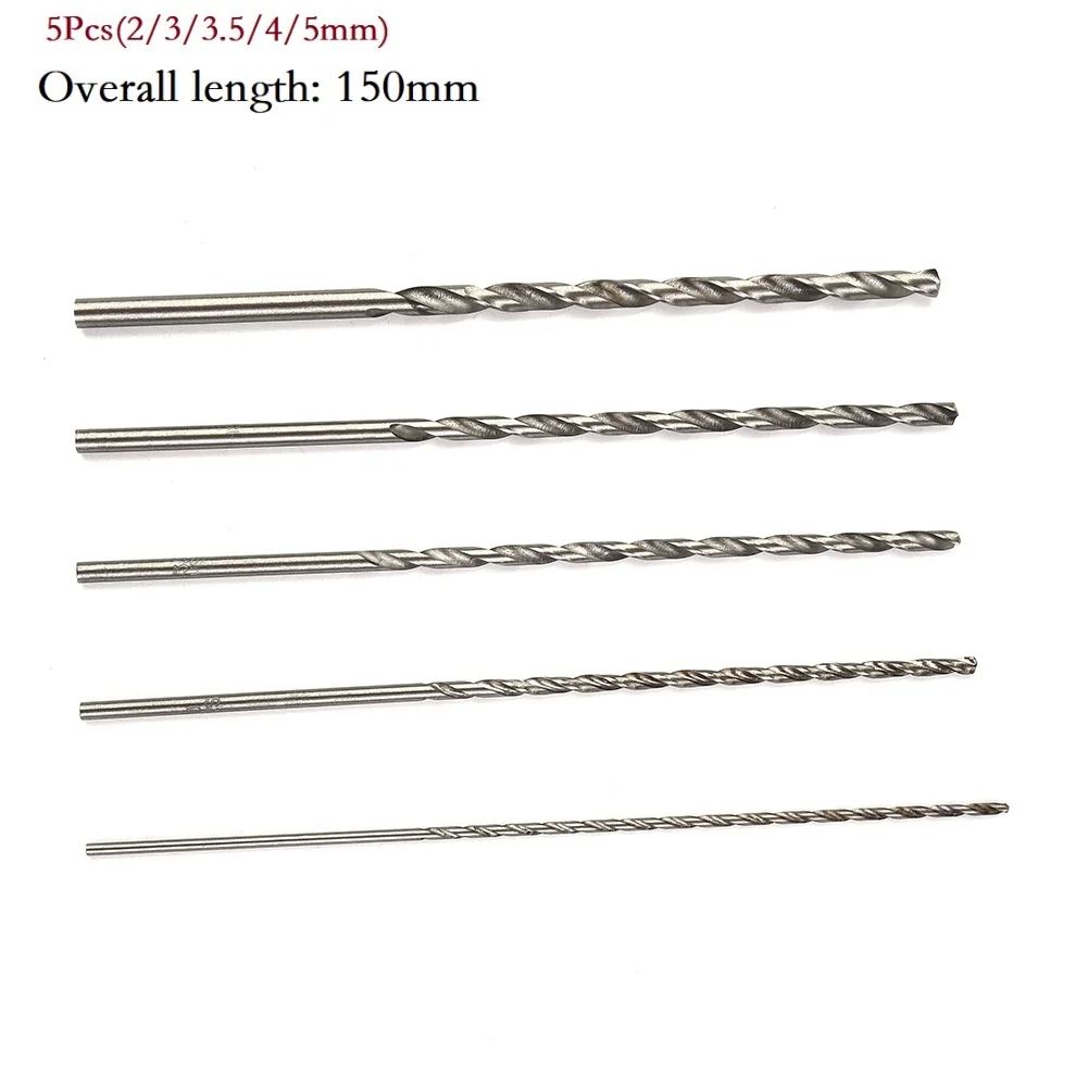 5 peças extra longo hss aço de alta velocidade 150mm conjunto de brocas 2mm/3mm,3.5mm,4mm,5mm bits para madeira, alumínio, plástico - Image 3