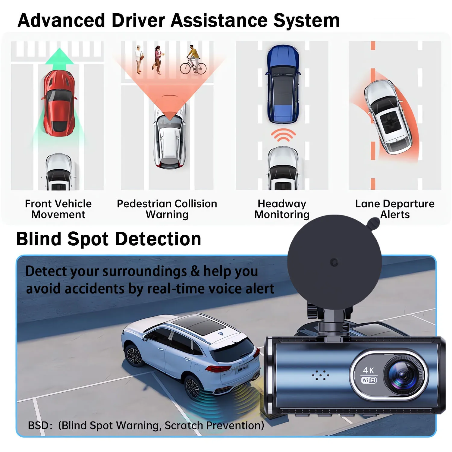 Uhd 4k 2160p ai driver assistência traço cam lente dupla adas wifi gps mini carro dvr 2.5k câmera traseira gravador de unidade de vídeo dashcam - Image 3