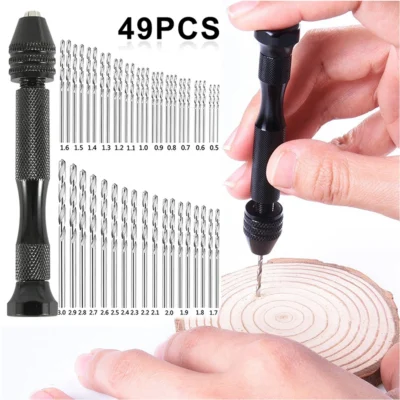 49 pçs 0.2-3.4mm conjunto de broca de mão mini alumínio mão broca jóias artesanato mão broca manual ferramentas para trabalhar madeira broca dropship