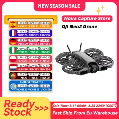 Drone caméra DJI Neo2 Local+ avec vidéo 4K stabilisée, 151g léger et portable, protection intégrale des hélices, Neo 2 C0 Neo 2