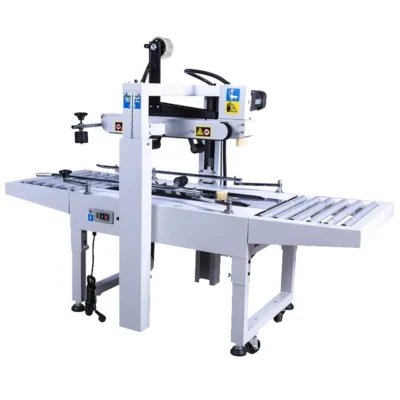 Máquina Seladora de Caixas Semiautomática FXJ-6050 com Fita Superior e Inferior para Embalagem de Alimentos, Shampoo e Líquidos.