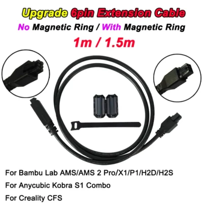Actual Extension Cable For Bambu lab AMS/AMS 2 Pro/AMS HT 1M 6-pin Bus Cable For X1/P1/H2D Series/Creality CFS/Anycubic Kobra S1