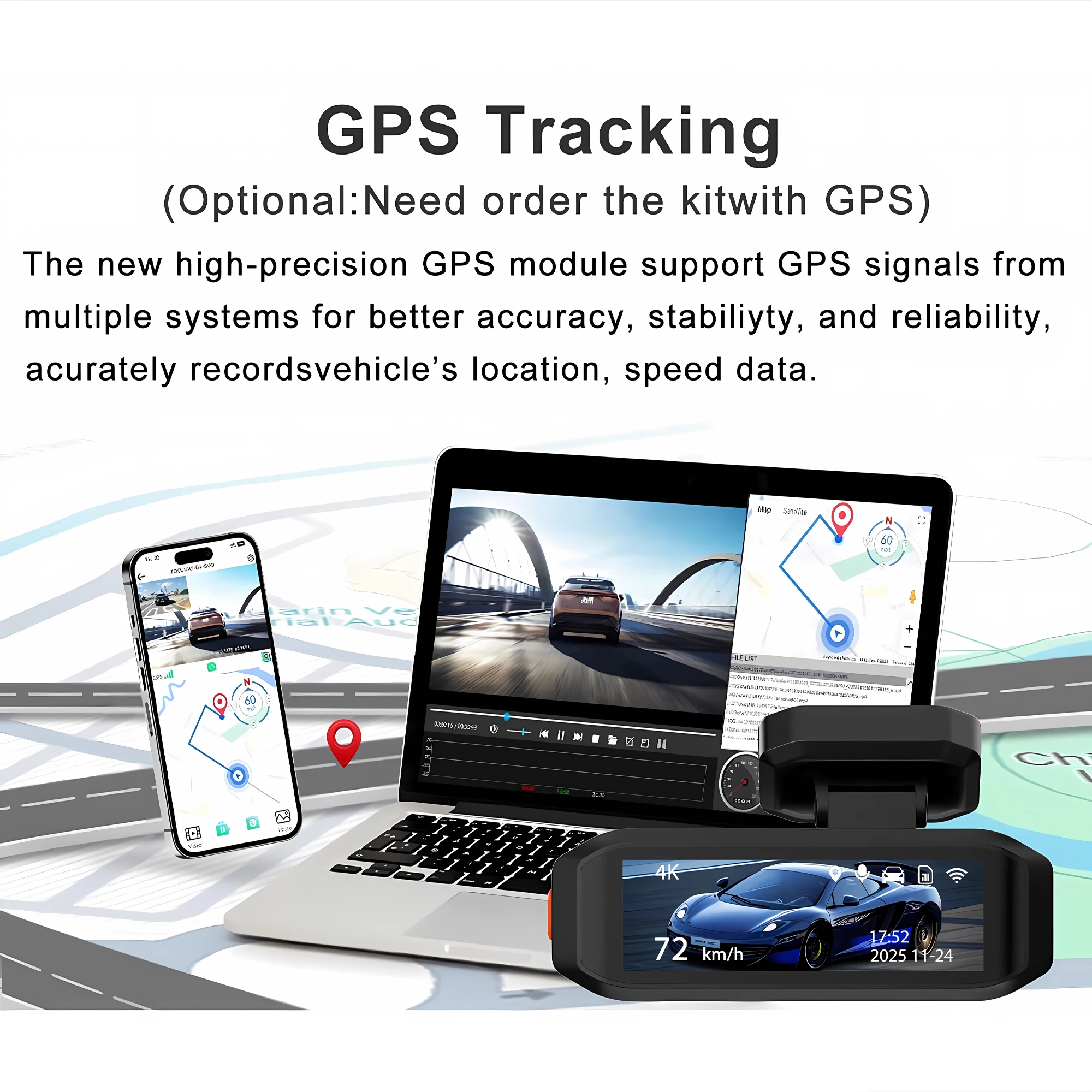 Câmera Veicular 4K 3840*2160P com WiFi, GPS, ADAS, Gravação Frontal 4K e Traseira 2.5K, DVR com Visão Noturna 24H, Câmera para Carro, Caixa Preta - Image 6