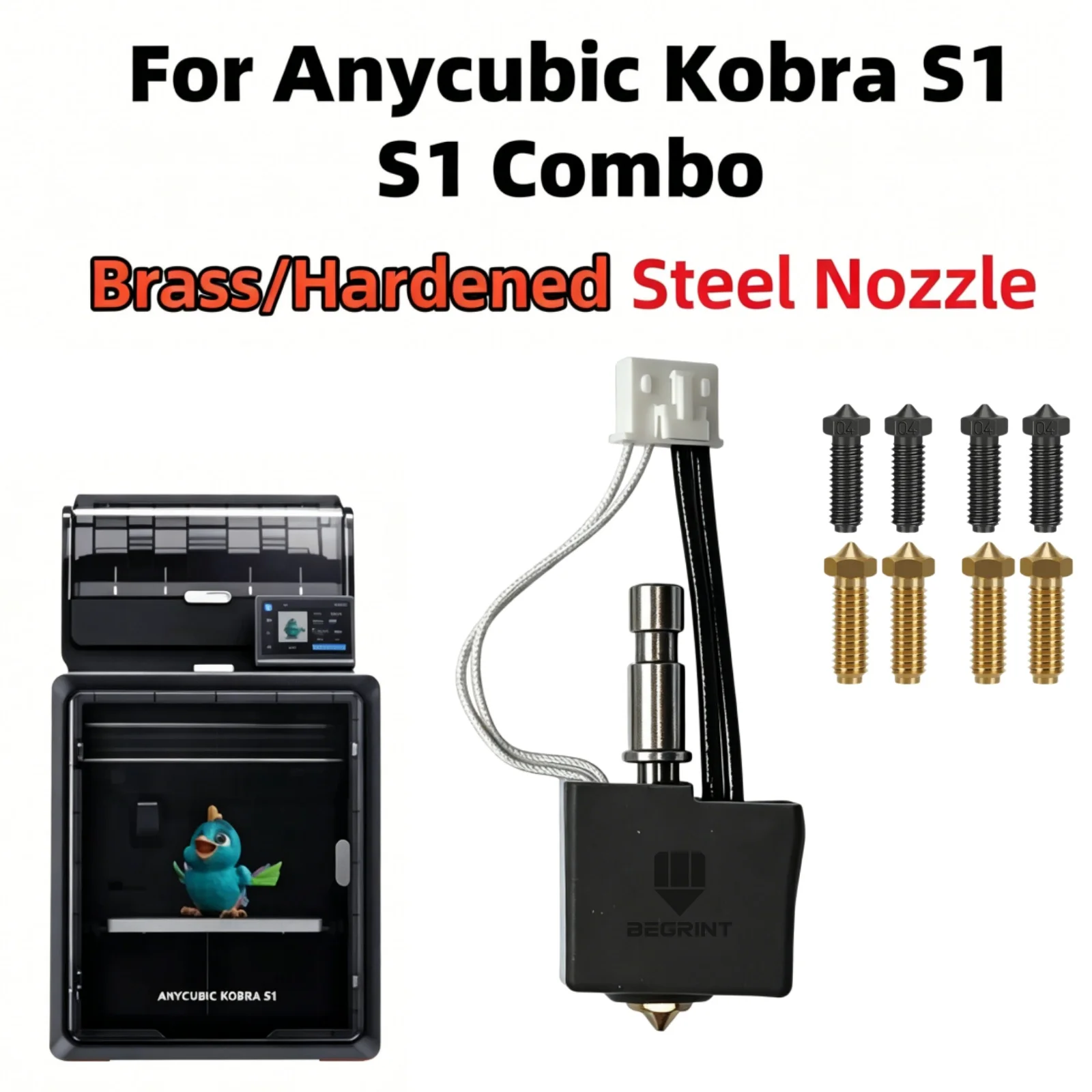 Kit Hotend Anycubic Kobra S1/S1 Combo: Bico de Aço Temperado e Latão, Acessório de Impressão de Alta Velocidade 24V 50W, Compatível com Anycubic Kobra S1C