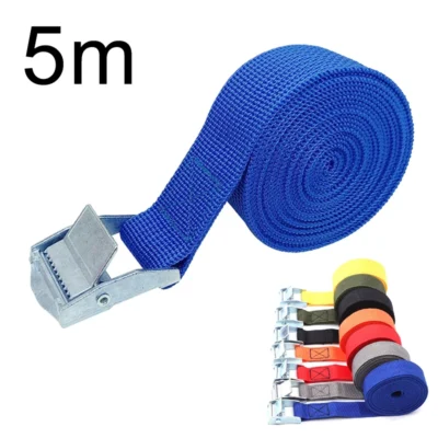 Correias de carga de 5m com fivela, cinto para motocicleta, carro, bicicleta, corda de reboque de metal, cinto de fixação de catraca forte para bolsa de bagagem
