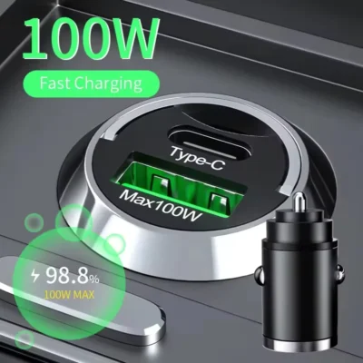 Carregador de carro mini de 200W com carregamento rápido para iPhone QC3.0 mini PD USB Tipo C para Xiaomi Samsung Huawei.