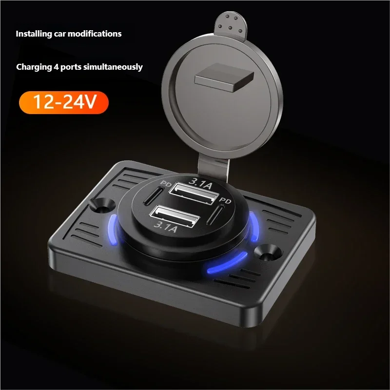 12v-24v duplo usb qc3.0 pd 3.1a/2.1a tomada de carregador de carro carga rápida com tampa deslizante adaptador de painel de saída para caminhão campista rv - Image 3