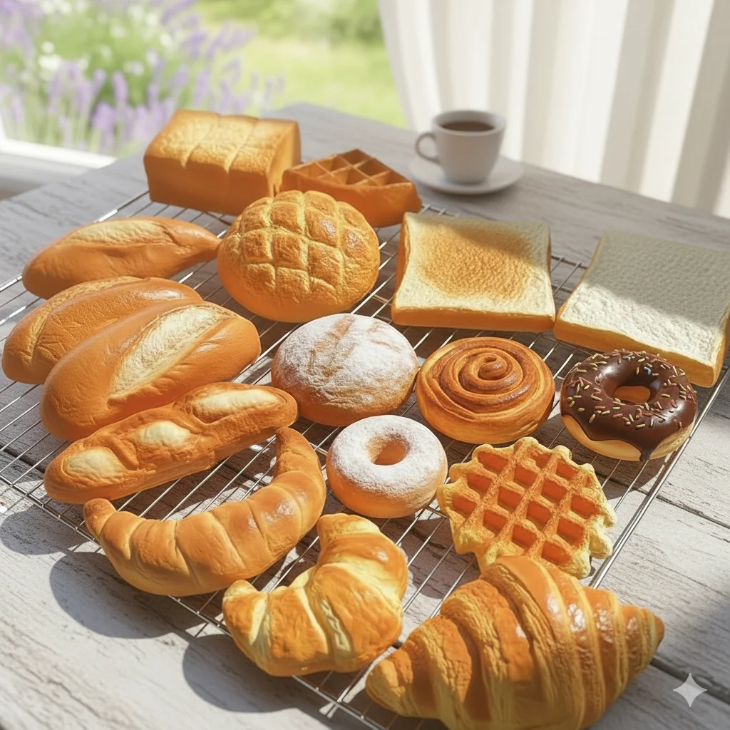 Conjunto de Decoração de Pães Falsos de Vários Tamanhos: Modelos Simulados de Baguete, Croissant e Waffle para Padarias, Cafés e Decoração de Vitrines e Balcões - Image 2