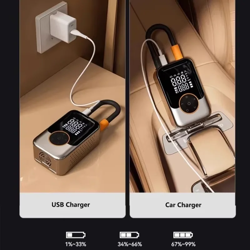 Bomba de aire eléctrica portátil inalámbrica de alta presión para automóviles, compresor de aire para automóvil con manómetro de presión de neumáticos de doble pantalla - Image 5