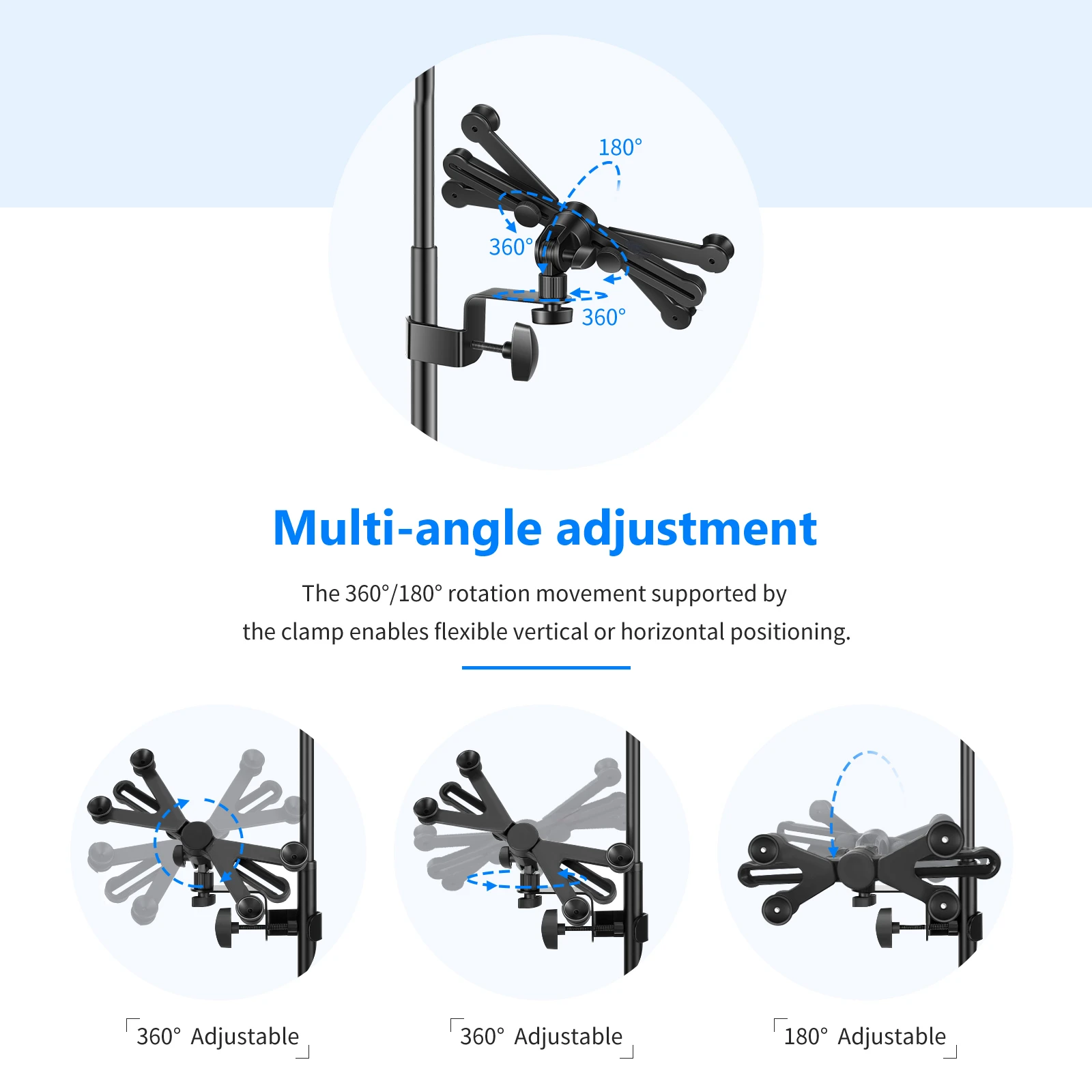 7-14 Inches Adjustable Tablet Holder Mount 360 Degree Swivel Clamp For Microphone Stand For Apple iPad Pro Air Mini Google Nexus - Image 3