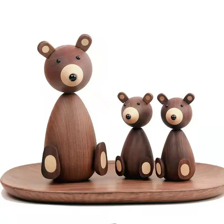 Denmark Wooden Brown Bear Family Gifts/Crafts/Toys Wood Squirrel Home Decorative Figurines High Quality Nordic Design Room Decor