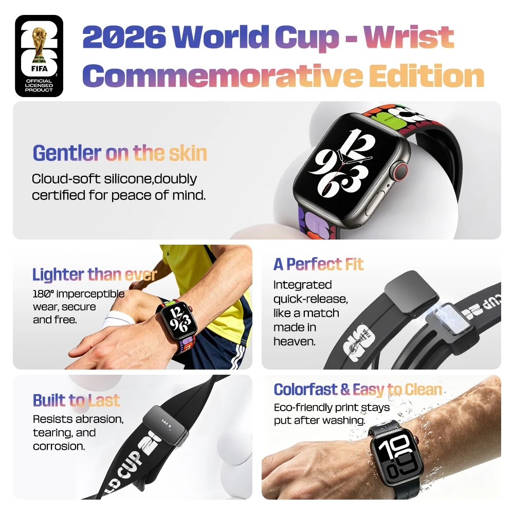 Apple Watch Band FIFA 2026 Official Licensed Magnetic Buckle Soft Silicone Sport Strap, World Cup Commemorative Edition F26W01 - Image 2