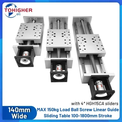 Mesa Deslizante Linear Motorizada de Alta Capacidade 150kg com Fuso de Esferas e Guia Linear 140mm de Largura SFU2005/SFU2010/SFU2020 e Trilho HGR15
