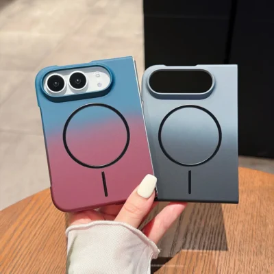 Premium Matte Gradient Dual Color Magnetic Fold Phone Case For iPhone Duo 18 Fold Ultra For Magsafe Charge Shockproof PC Cover