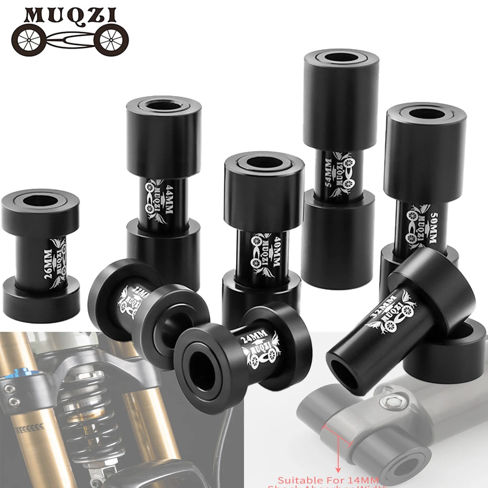 MUQZI MTB Bicycle Rear Shock Bushing ID 8mm OD 12mm Mountain Bike Shock Absorber Parts 22 24 26 32 40 44 50 54mm Bicycle Parts