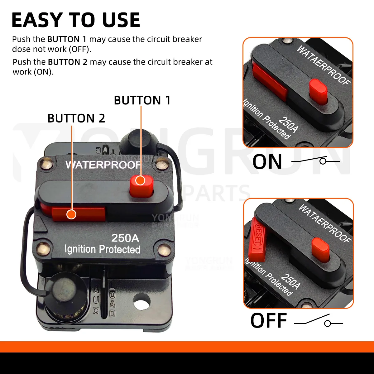 Circuit Breaker 20A to 300A Manual Reset for Car Audio System Waterproof Marine Circuit Breaker Reset Fuse 12V- 48V DC 40A 60A - Image 4