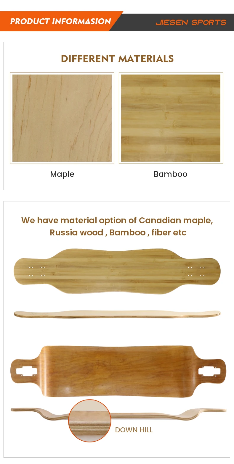 Double Professional Bamboo Deck Longboard Skateboard Carbon Fiber Deck with Special Bamboo Design - Image 5