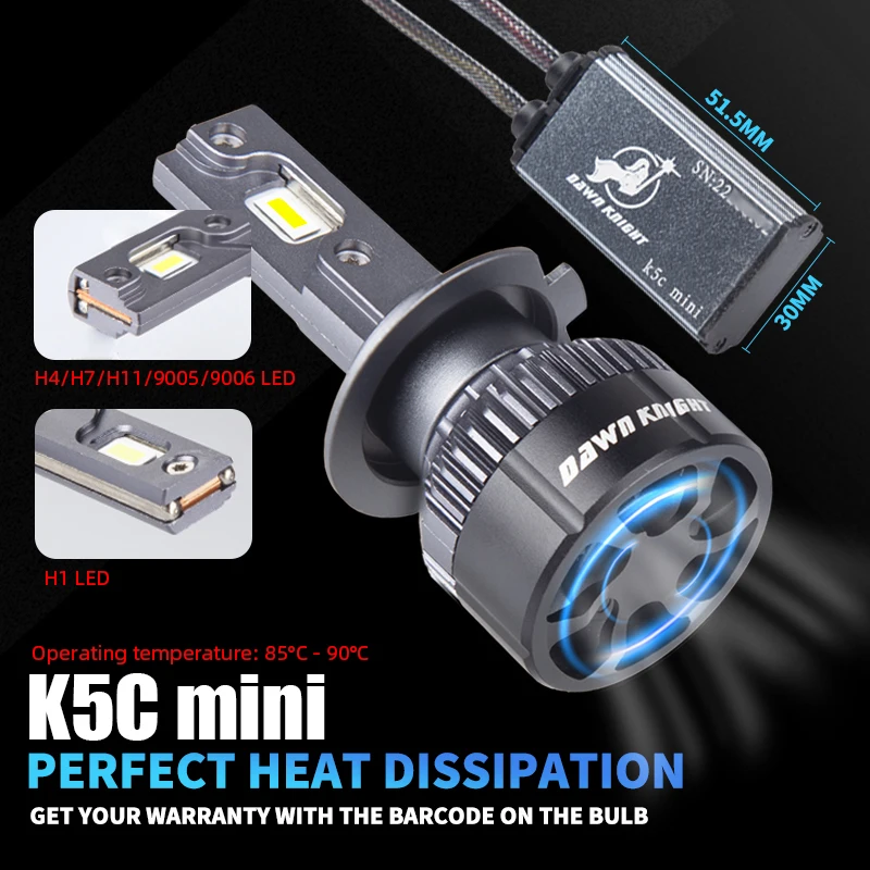 DAWNKNIGHT K5C Mini 40W H7 H4 Long Life Version Led Headlight Bulb 4300K K6C Led HB3 H11 Lamp Bulb H1 HB4 Led Lights For Car 12V - Image 3