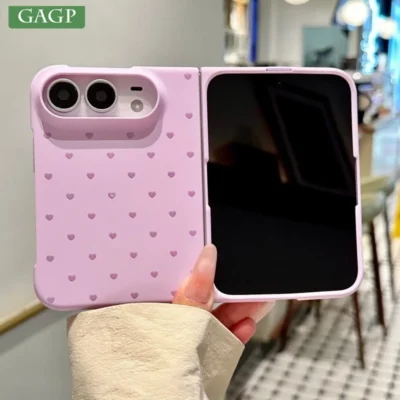 DUO Candy Color Love Heart Pattern Case For iPhone Duo Fold Shockproof All-inclusive Front Back Protection PC Hard Bumper Cover