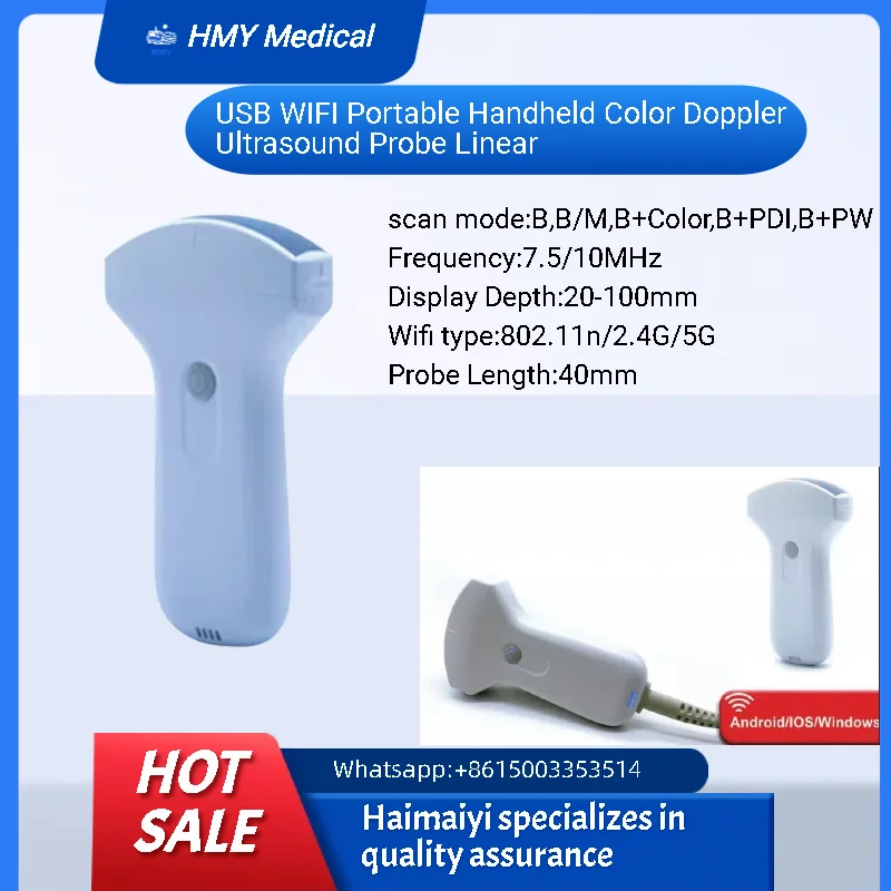 Sistema de ultrassom Doppler colorido portátil WiFi e USB - Scanner de sonda linear portátil