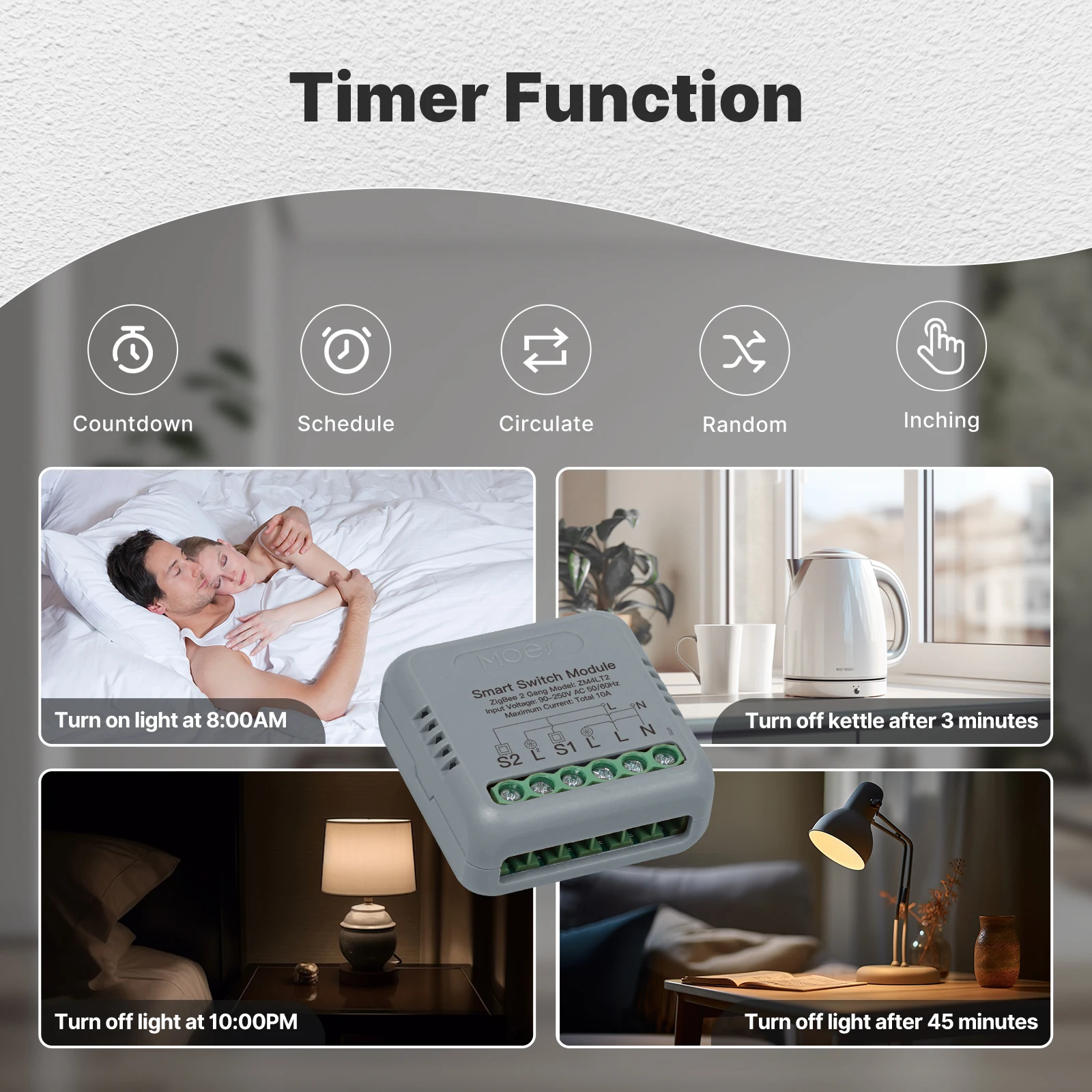 MOES Mini Smart Switch 1-4 Gang,WiFi/Zigbee DIY Module,Works with Alexa&Google Home,Timer&Voice Control,Home Automation - Image 4
