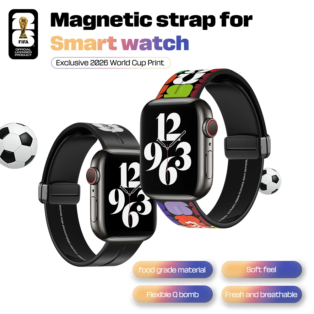 Apple Watch Band FIFA 2026 Official Licensed Magnetic Buckle Soft Silicone Sport Strap, World Cup Commemorative Edition F26W01